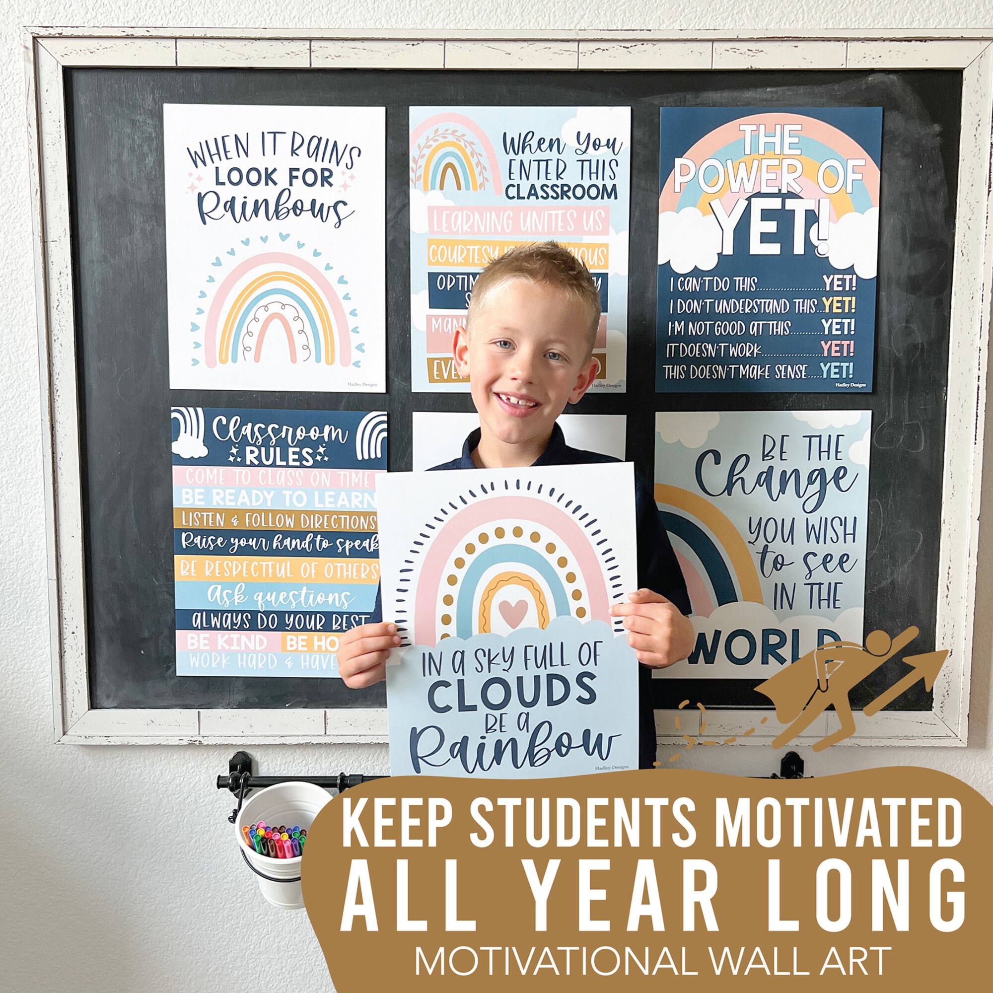 Hadley Designs 11" x 14" Boho Rainbow Growth Mindset Classroom Décor Posters Set